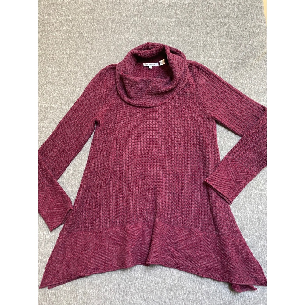 Eight Eight Eight Womens Cowl Neck Sweater Burgundy Cotton Waffle Knit Medium